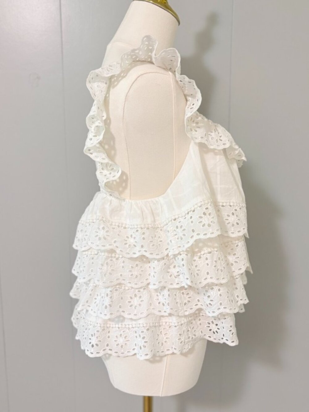 Sezane Lia Blouse Ecru US 8 EU 40 Organic Cotton Eyelet Ruffle Scalloped Top - Picture 10 of 15